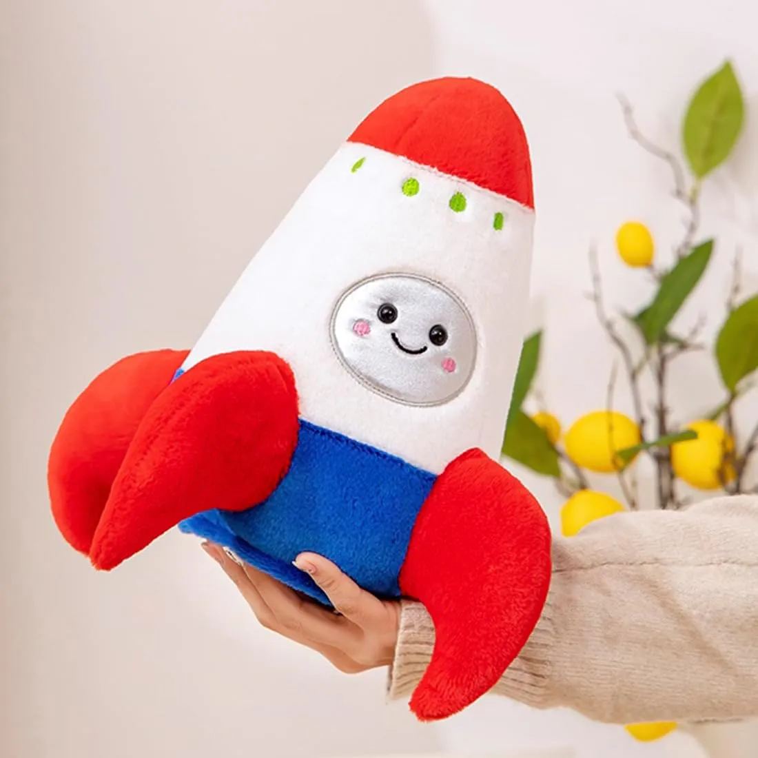 ELAINREN Cartoon Space Rocket Plush Toy Ultra-Soft Shuttle Stuffed Pillow Kawaii Space Mission Ship Plushie Saturn Rocket Dolls Gift/10.6''