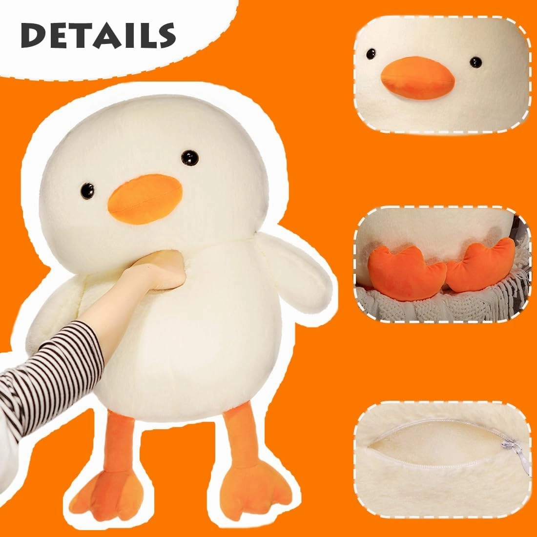 ELAINREN Plush Chubby Duck Pillow Ultra-Soft White Duck Stuffed Farm Animals Big Fluffy Goose Duck Plushies Cushion Decor Gifts/23.6''