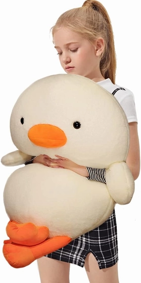 ELAINREN Plush Chubby Duck Pillow Ultra-Soft White Duck Stuffed Farm Animals Big Fluffy Goose Duck Plushies Cushion Decor Gifts/23.6''