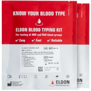 Eldoncard Blood Typing Kit, 2 Test Pack, Know Your Blood Type, Accurate Instant Home Testing, Determine A, O, B, Rhs-D Negative & Positive Groups