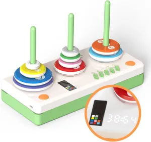 Electronic Tower of Hanoi Game with Timer,STEM Logic Puzzle for Kids & Adults, Multiplayer Brain Teaser,Educational Toy Gift (Ages 3-12 )(Green)