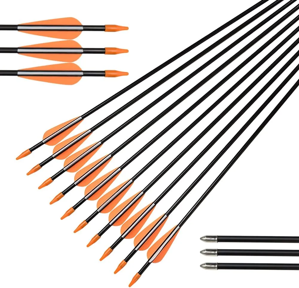 Elong Fiberglass Arrows Archery 24 26 28 30Inch Target Shooting Practice Safetyglass Recurve Bows Suitable for Youth Children Woman Beginner