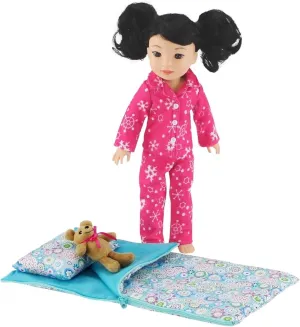 Emily Rose 14-Inch Doll Clothes & Accessories 3-PC Snowflake PJ Pajama Gift Set with Teddy Bear 14" Doll Sleeping Bag Bedding w/Pillow and Case | USA Business