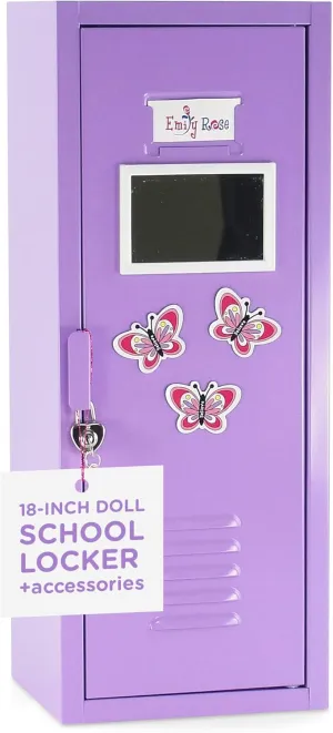 Emily Rose 18 Inch Doll Clothes Storage Bright Purple School Locker with TONS of Accessories | 18" Doll Clothing Closet - Includes Lock, Key & 5 Hangers - (Purple Locker) | USA Business