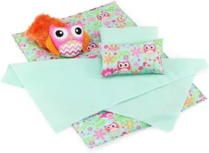 Emily Rose 18-Inch Doll Reversible 6-PC Owl Bedding Gift Set with Fun Decorative Pillows | USA Business | Baby Doll Bedding Fits Most 14"-18" Doll Beds, Bunkbeds, Cribs & Cradles