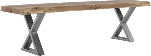 Enhance Dining Spaces with 70" Acacia Wood Dining Bench, Rustic Farmhouse Design, Sturdy Crossed Iron Legs, Brown