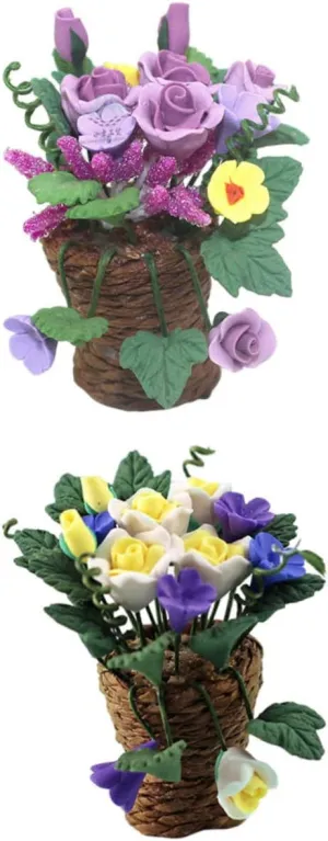 ERINGOGO 2pcs Flower Basket Models Prank Small Flowers Plant Miniature Artificial Mini House Doll Green Decor Potted Decoration Floral Micro Landscaping Decor Home Decor Clay Colorful