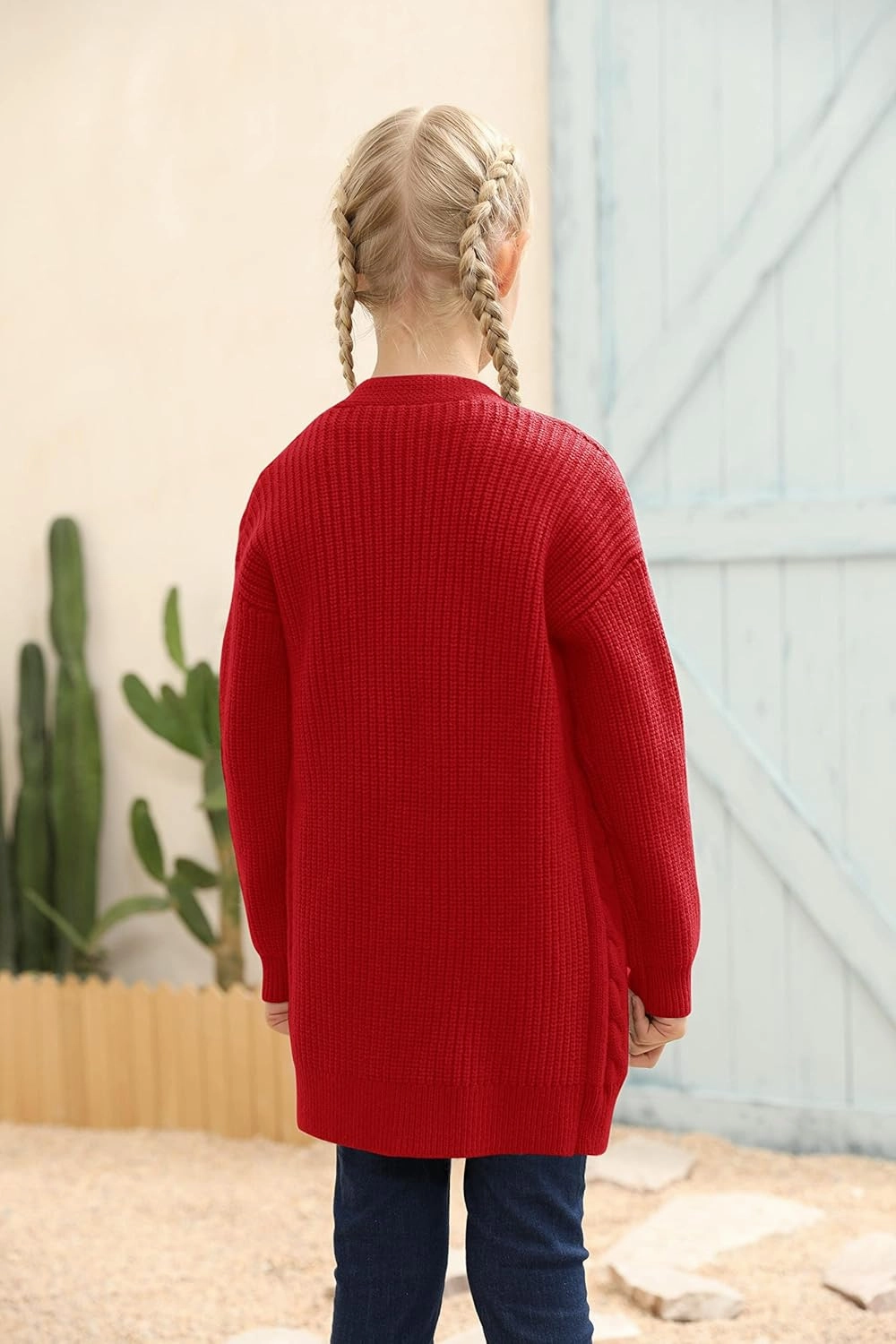 Ermonn Girls Kids Open Front Cardigans Sweaters Long Sleeve Knit Cute Sweater Outwears with Pockets for 5-14 Years