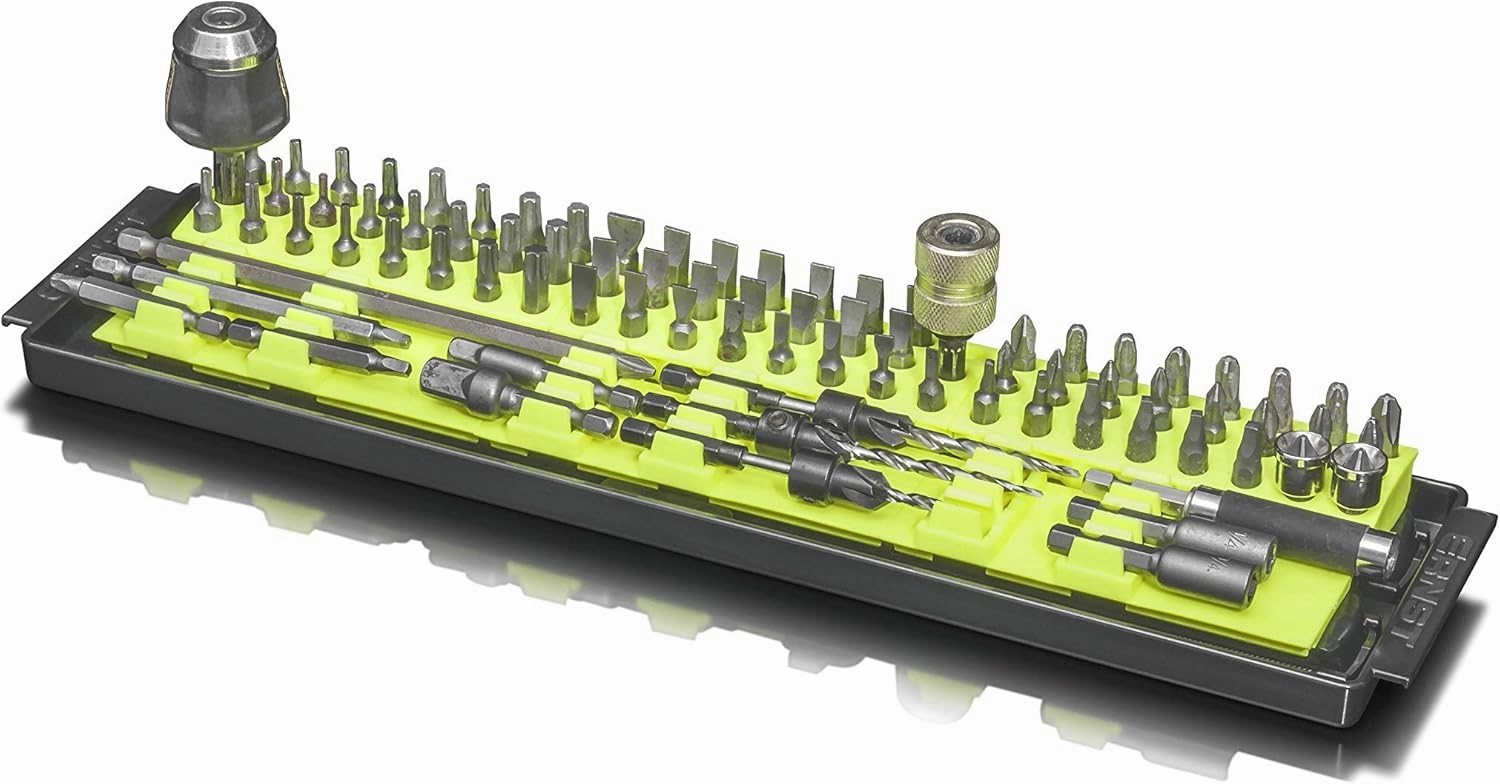 Ernst Manufacturing Bit Boss High-Density Bit Organizer for Vertical or Horizontal Storage, 90 Tool, High-Visibility with Push Button Release (Model 5720HV)