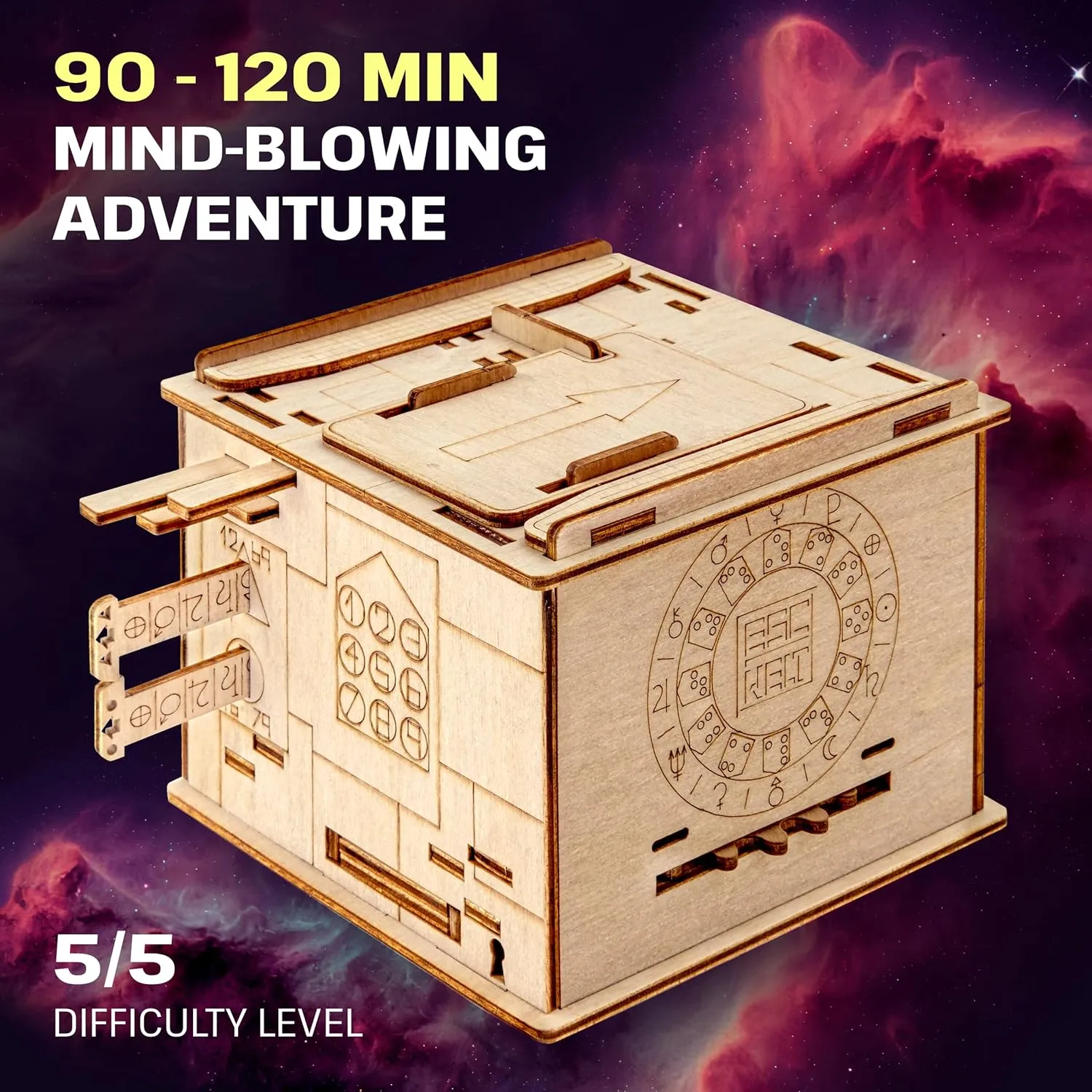 ESC WELT Space Box - Birch Wood Puzzle Box - 3D Puzzle for Adults - Advanced Wooden Brain Teaser - Puzzle Box for Birthday Party and Family Night - Wooden Puzzle Box