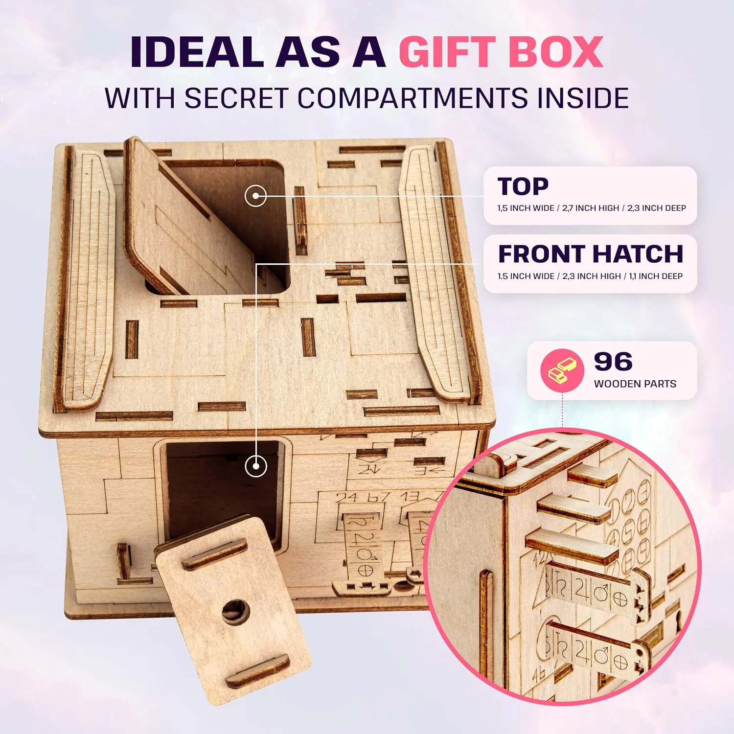 ESC WELT Space Box - Birch Wood Puzzle Box - 3D Puzzle for Adults - Advanced Wooden Brain Teaser - Puzzle Box for Birthday Party and Family Night - Wooden Puzzle Box