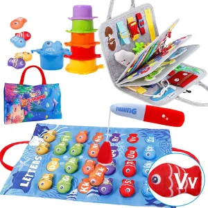 Esjay Fishing Games for Baby and Toddlers with Busy Board(Grey Dinosaur), Montessori Toys Toddlers Gifts