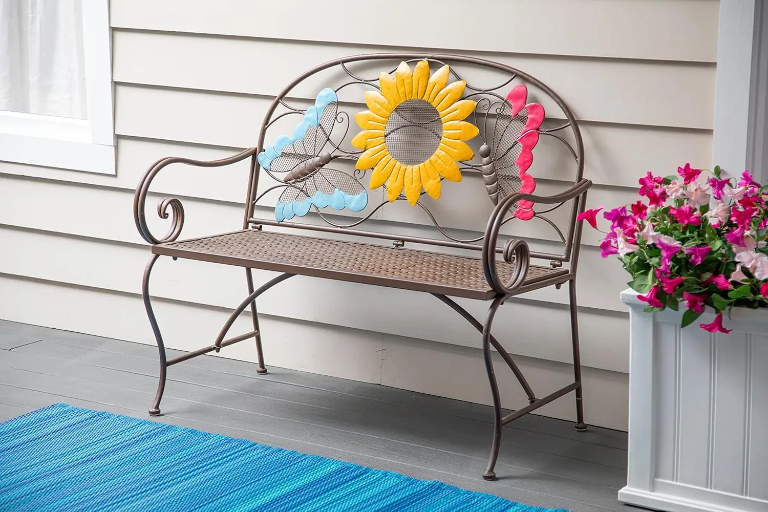 Evergreen Garden Sunflower Garden Bench Outdoors & Indoors | Cast Iron Metal Patio Bench | Outdoor Seating Furniture | Seats for Park, Porch, Deck, Yard