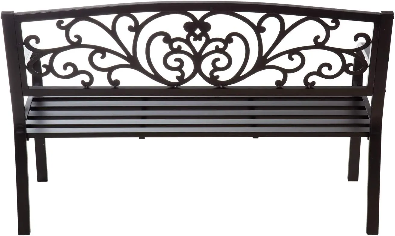 Evergreen Garden Weatherproof Outdoor Bench Blooming Garden | Holds Up to 300 lbs. | Furniture for Lawn Garden Patio Porch Park Deck | Steel | Black