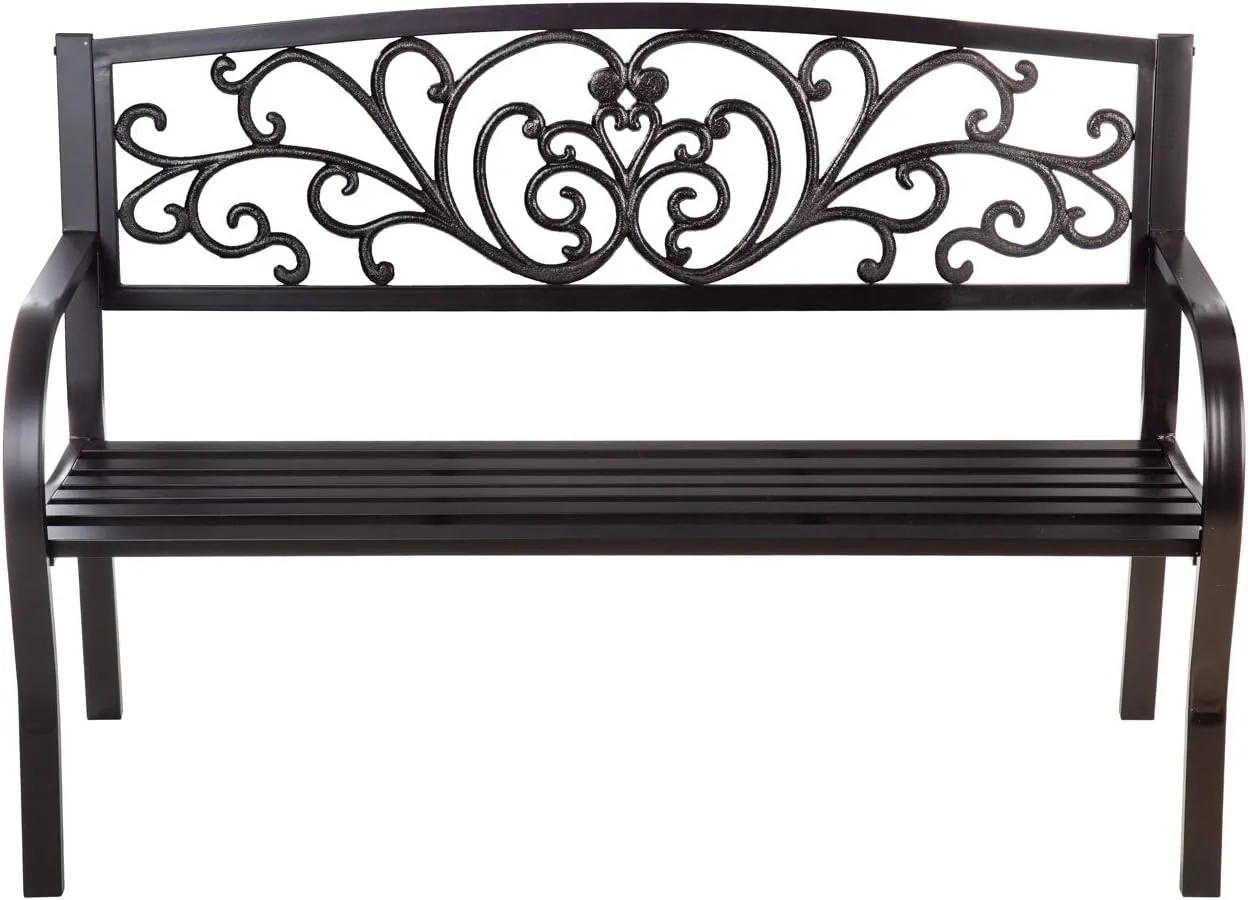 Evergreen Garden Weatherproof Outdoor Bench Blooming Garden | Holds Up to 300 lbs. | Furniture for Lawn Garden Patio Porch Park Deck | Steel | Black