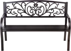 Evergreen Garden Weatherproof Outdoor Bench Blooming Garden | Holds Up to 300 lbs. | Furniture for Lawn Garden Patio Porch Park Deck | Steel | Black