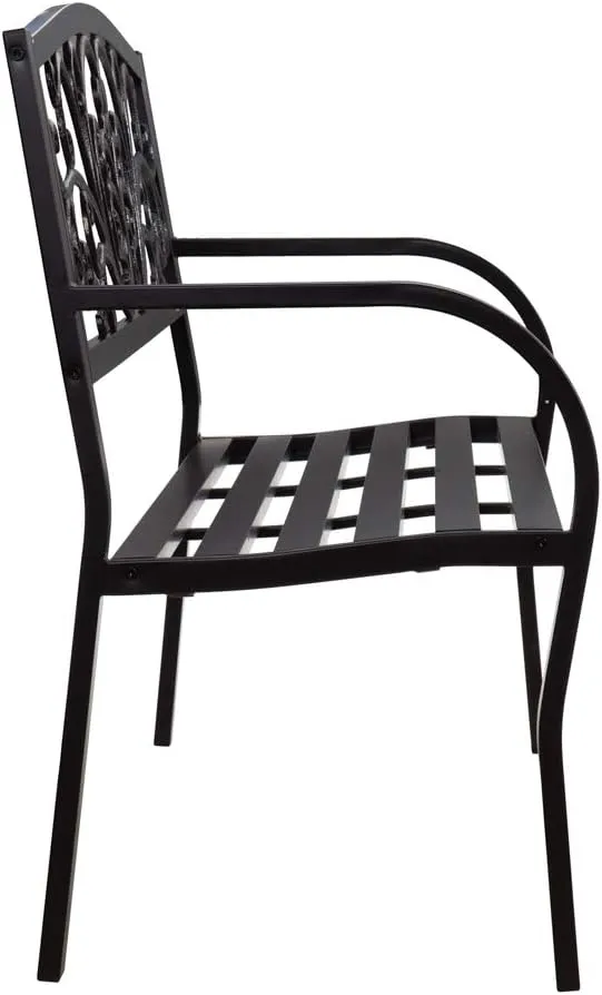 Evergreen Garden Weatherproof Outdoor Bench Blooming Garden | Holds Up to 300 lbs. | Furniture for Lawn Garden Patio Porch Park Deck | Steel | Black