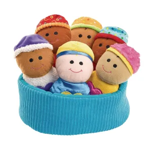 Excellerations 6 Sensory Baby Dolls, 7.25 inches by 4.25 inches, Perfect for Infants and Toddlers- Tactile Fabric and Sounds for Sensory Play, Basket Included