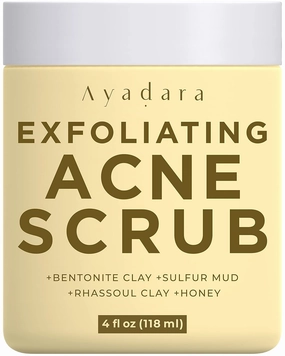 Exfoliating Acne Scrub, 4 fl oz(118 ml), Exfoliating Acne Face Wash, Natural Facial Scrub for Severe and Hormonal Acne, Facial Acne Scrub for Teens, Women, Men, and Adults, 120-Day Supply