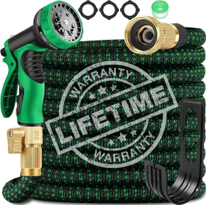 Expandable Garden Hose 100FT,Water Hose 100FT with 10 Function Spray Nozzle,Lightweight & No-Kink Flexible Garden Hose,Outdoor Hose,Water Pipe With 3/4" Connectors,Nano Latex Core,Leakproof(Green)