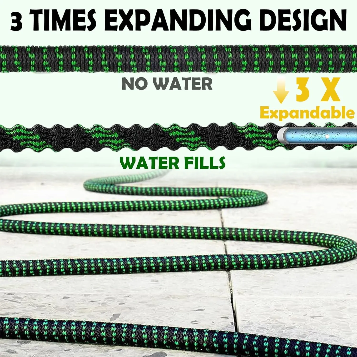 Expandable Garden Hose 100FT,Water Hose 100FT with 10 Function Spray Nozzle,Lightweight & No-Kink Flexible Garden Hose,Outdoor Hose,Water Pipe With 3/4" Connectors,Nano Latex Core,Leakproof(Green)