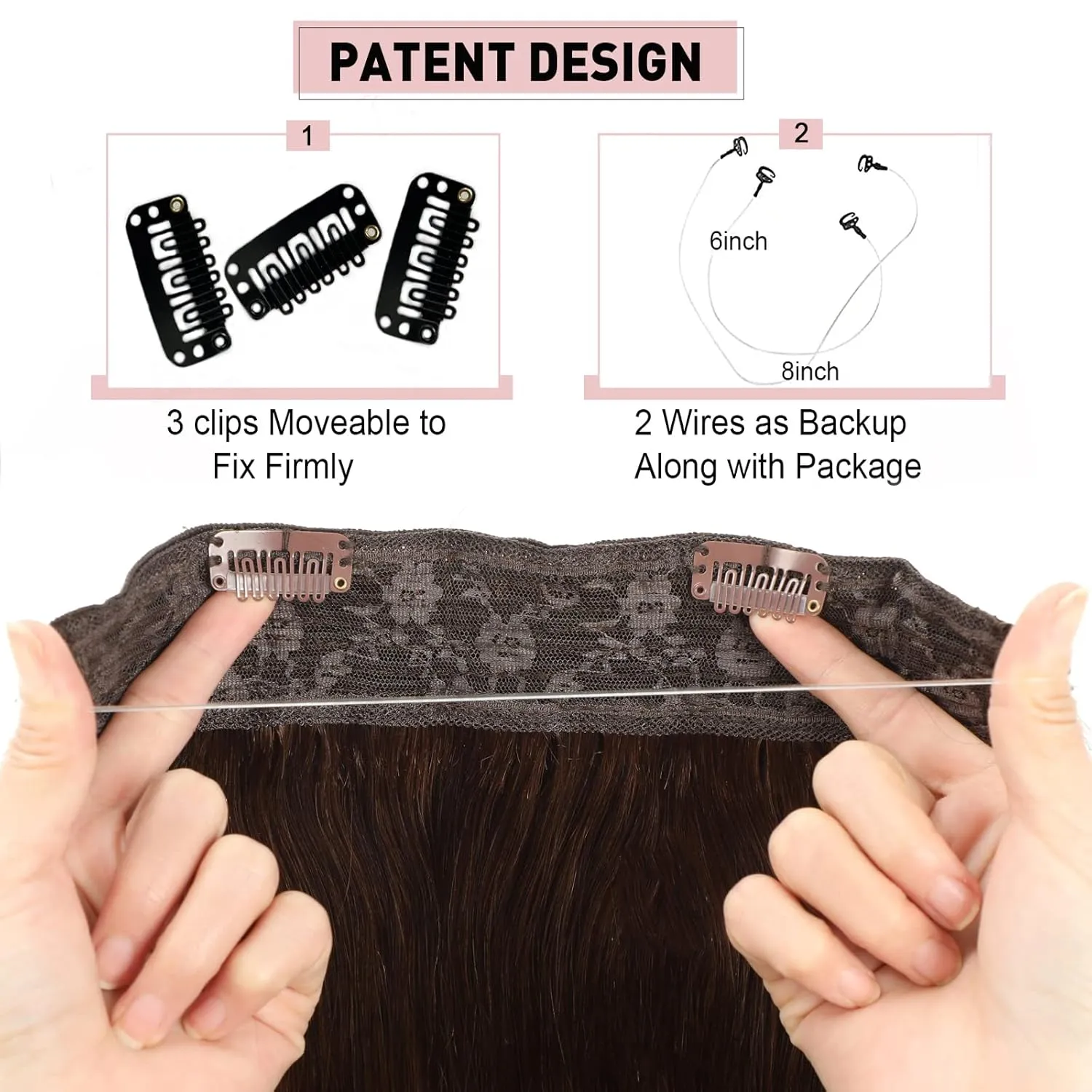 Extensions Real Human Hair Wire Hair Extensions Human Hair One Piece Clip In Hair Extensions With Invisible Fish Line For Women Straight Hair (14 inch, Chocolate Brown #4)