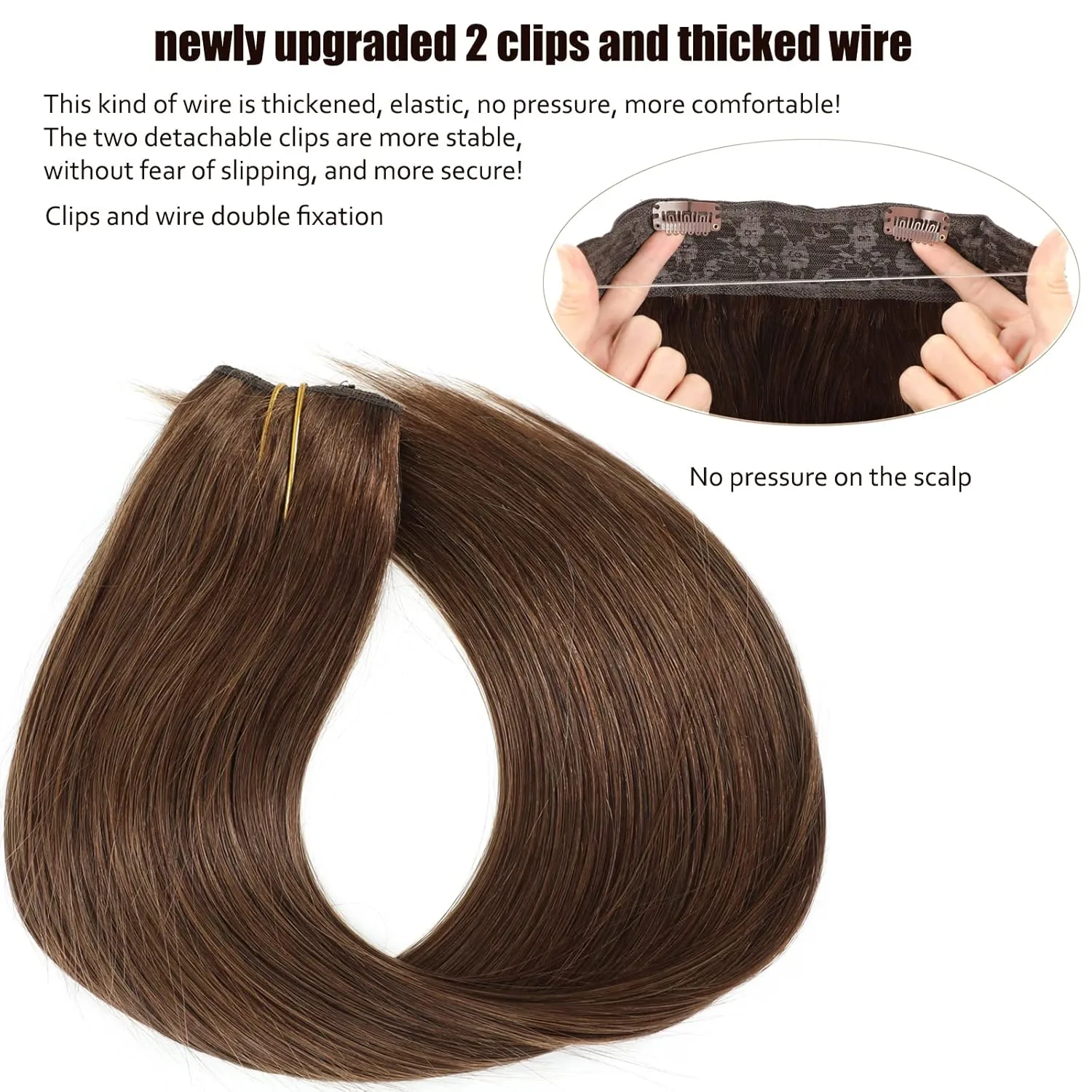 Extensions Real Human Hair Wire Hair Extensions Human Hair One Piece Clip In Hair Extensions With Invisible Fish Line For Women Straight Hair (14 inch, Chocolate Brown #4)