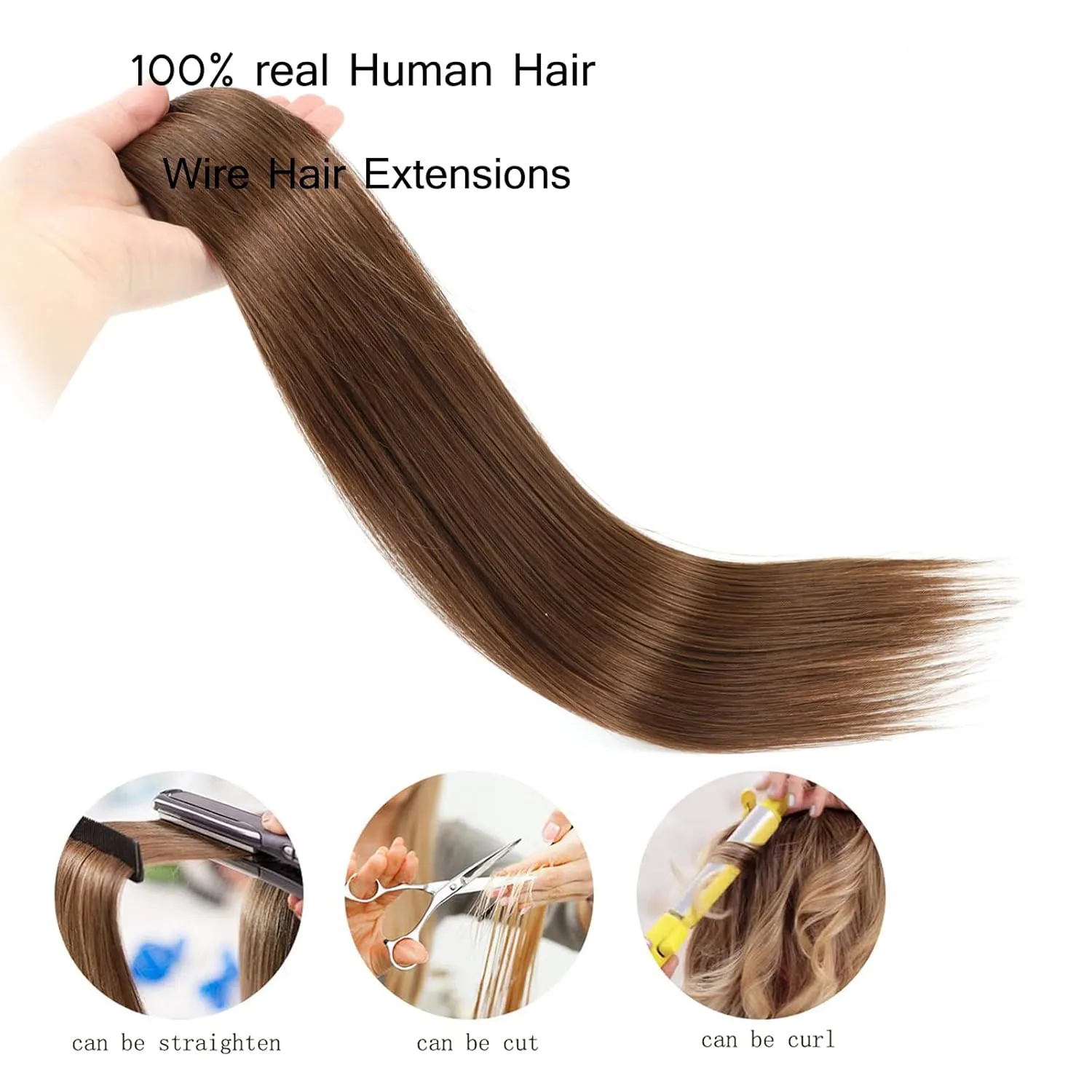 Extensions Real Human Hair Wire Hair Extensions Human Hair One Piece Clip In Hair Extensions With Invisible Fish Line For Women Straight Hair (14 inch, Chocolate Brown #4)