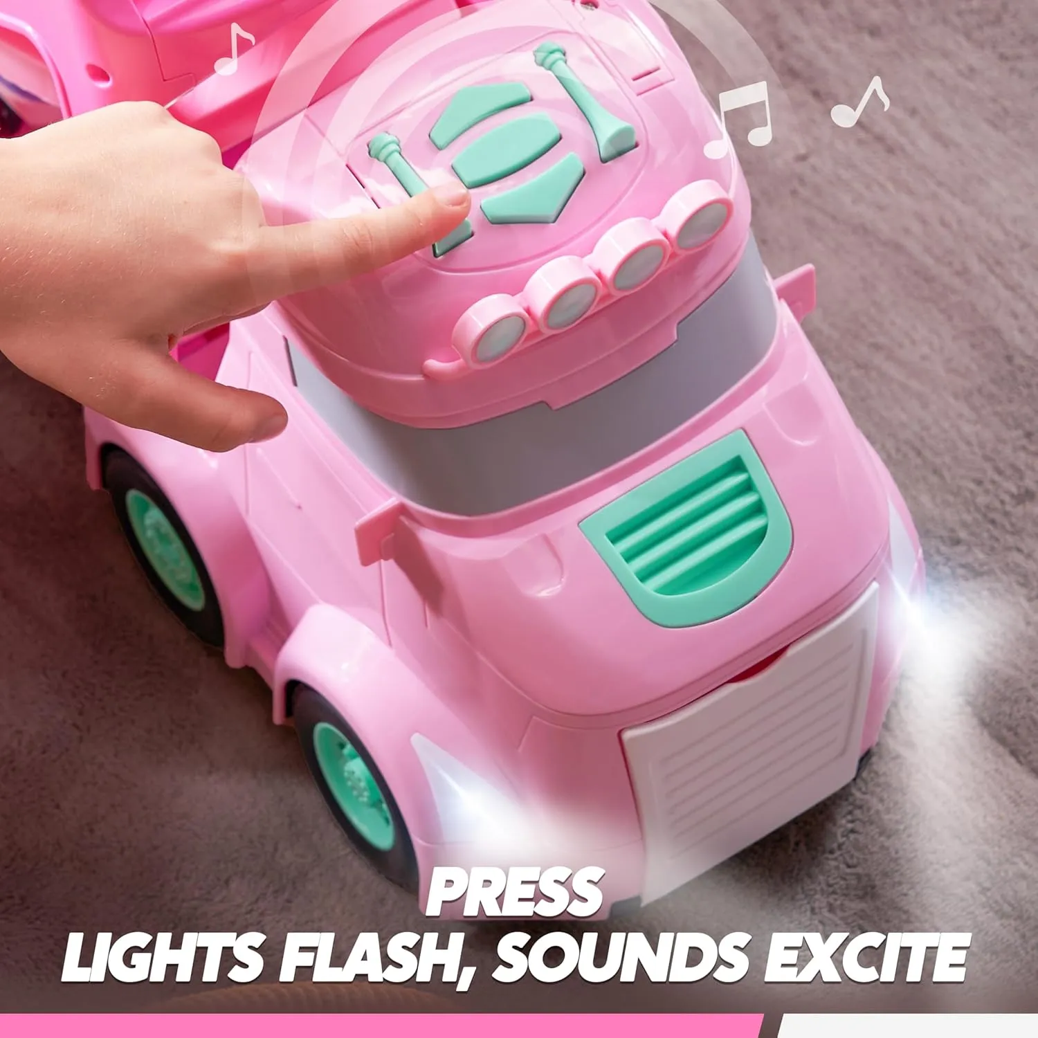 Extra Large Toy Cars for Toddlers, 3-Layer Princess Pink Trucks for 2 3 4 Year Old Girls, 7-in-1 Big Transport Vehicle Carrier Truck with Siren & Lights and 6 Toy Cars, Birthday Gifts for Girls Kids