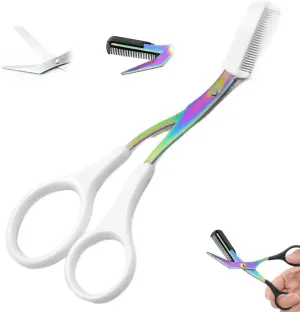 Eyebrow Trimmer Scissor, 2025 New Eyebrow Scissors with Comb Eyebrow Trimmer for Women Men, Eyebrow Trimming Scissors Hair Removal Tool Makeup Tool (White)