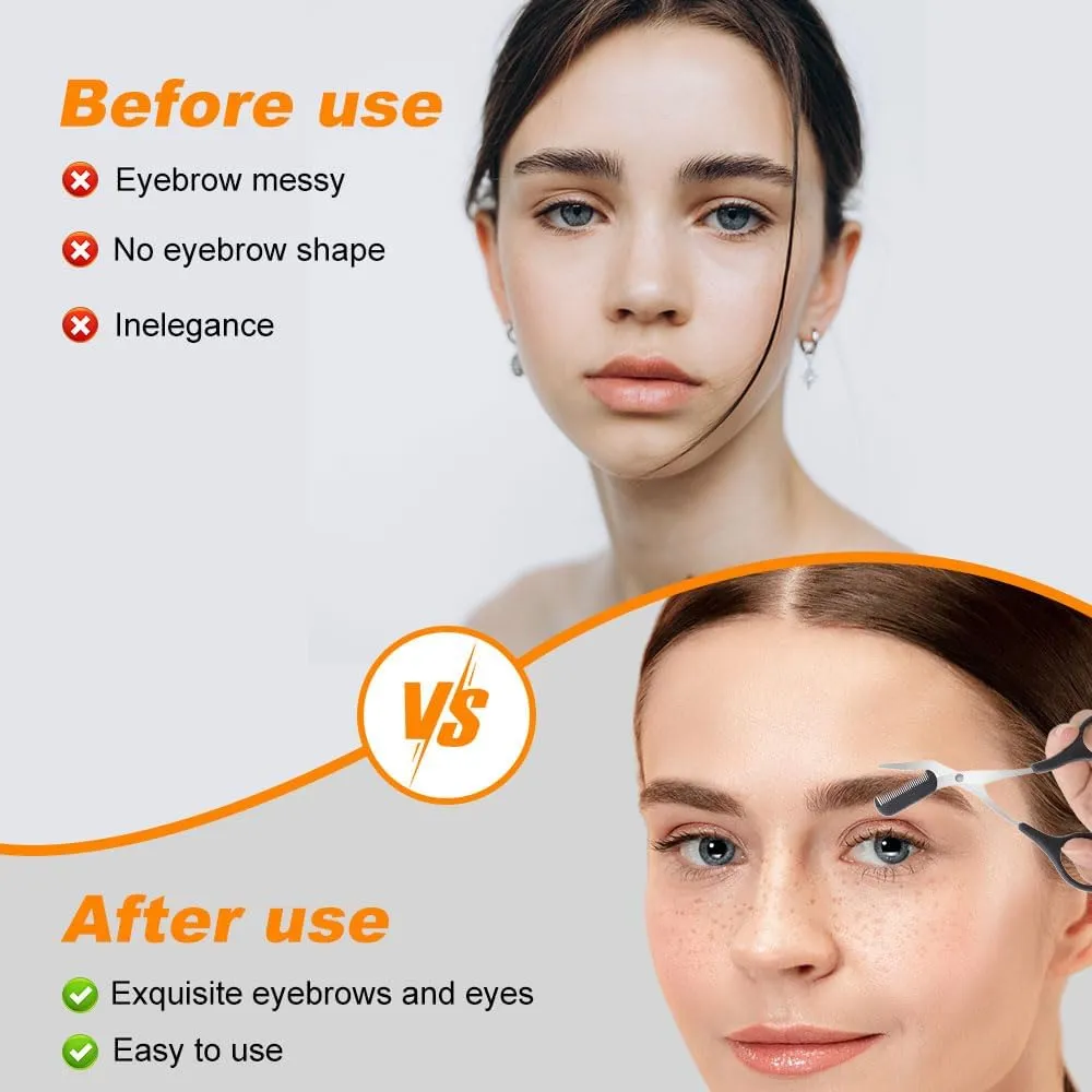 Eyebrow Trimmer Scissor, New 2 in 1 Eyebrow Scissors with Comb, Non-Slip Stainless Steel Eyebrow Trimming Scissors, Eyebrow Cutter Hair Removal Eyebrow Scissor Makeup Tool for Men Women (Black)