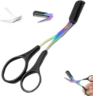 Eyebrow Trimmer Scissor, New 2 in 1 Eyebrow Scissors with Comb, Non-Slip Stainless Steel Eyebrow Trimming Scissors, Eyebrow Cutter Hair Removal Eyebrow Scissor Makeup Tool for Men Women (Black)
