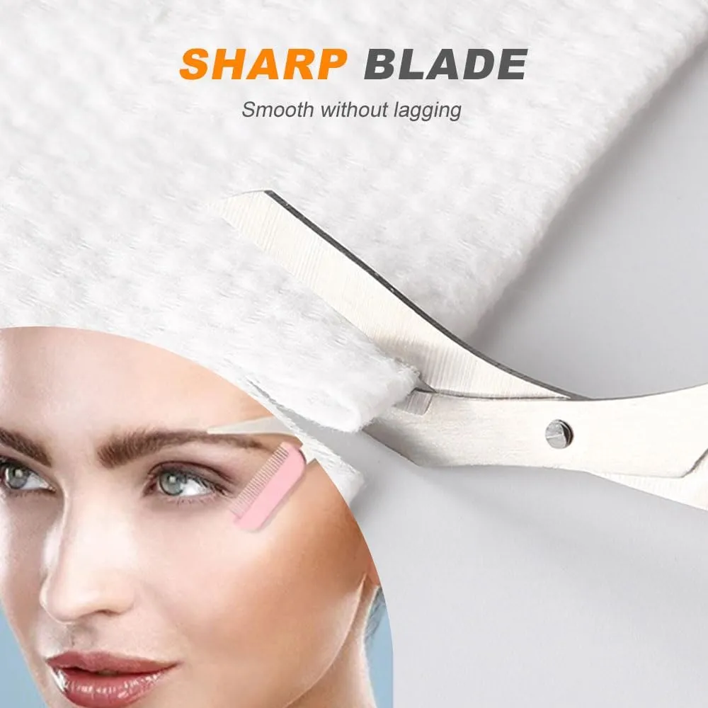 Eyebrow Trimmer Scissor, New 2 in 1 Eyebrow Scissors with Comb, Non-Slip Stainless Steel Eyebrow Trimming Scissors, Eyebrow Cutter Hair Removal Eyebrow Scissor Makeup Tool for Men Women (Pink)