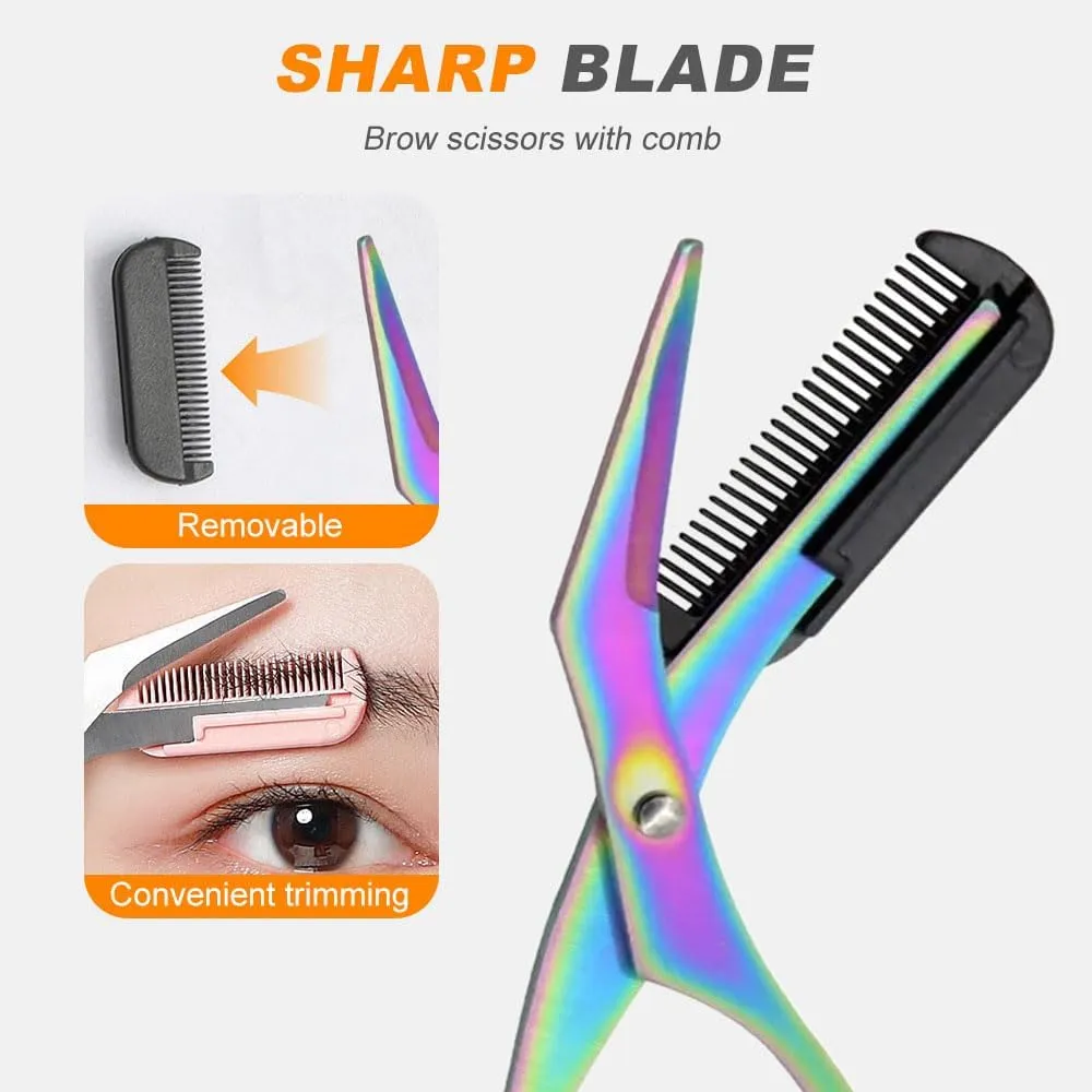 Eyebrow Trimmer Scissor, New 2 in 1 Eyebrow Scissors with Comb, Non-Slip Stainless Steel Eyebrow Trimming Scissors, Eyebrow Cutter Hair Removal Eyebrow Scissor Makeup Tool for Men Women (Pink)