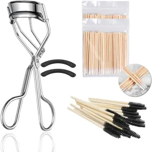 Eyelash Curler Lash Curler, Hysotok Stainless Steel Eyelash Curler Set with 2 Replacement Silicone Eyelash Curler Pads, 1-Pack Mascara Brushes, 2-Pack Mascara Wands