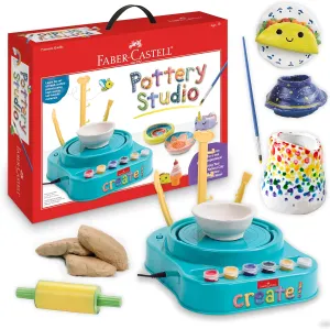Faber-Castell Pottery Studio - Kids Pottery Wheel Kit for Ages 8 , Complete Pottery Wheel and Painting Kit for Beginners, 3 lbs of Sculpting Clay and Tools