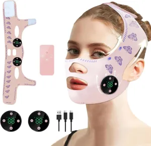 Face Lifting Strap, Micro Current Low Frequency Massager, V Line Lifting Mask, Intelligent Face Lifting Mask for Facial Contouring & Skin Firming (Pink)