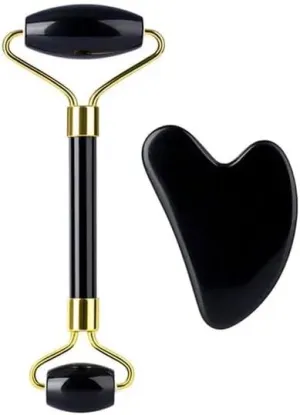 Face Roller Gua Sha Gouache Scraper Natural Amethyst Rose Jade Stones Roller and Guasha Set Facial Lift Skin Care Tools, Type 9