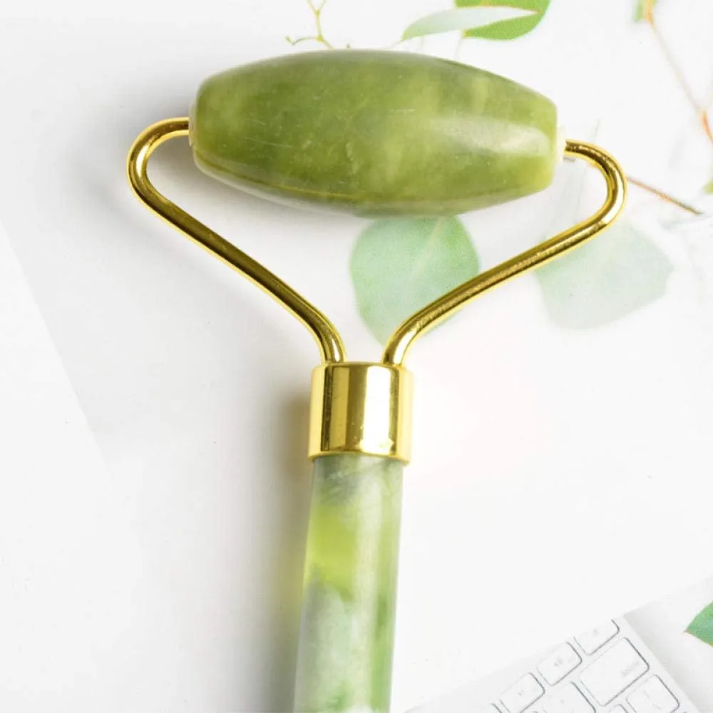 Facial Jade Massage Roller Set, Guasha Board Double Heads Jade Roller for face Natural Stone Massage Slimming Board Beauty Neck-CN4_Single Heads D