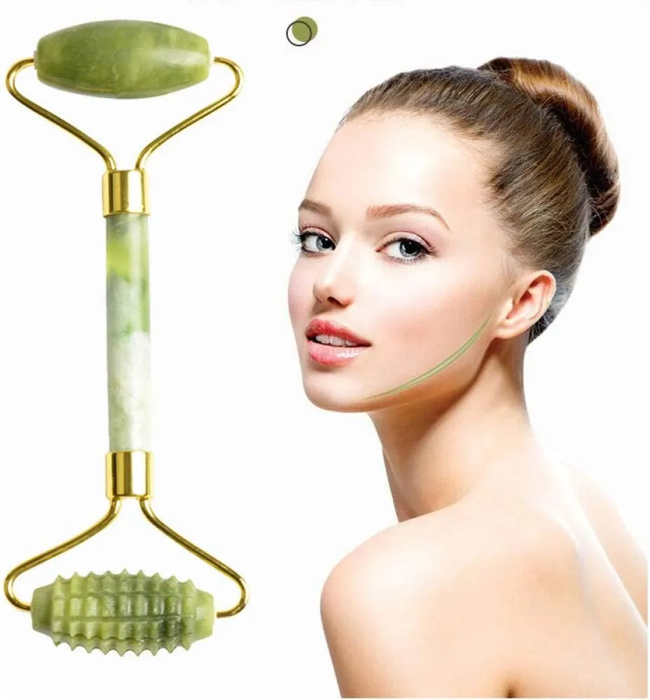 Facial Jade Massage Roller Set, Guasha Board Double Heads Jade Roller for face Natural Stone Massage Slimming Board Beauty Neck-CN4_Single Heads D