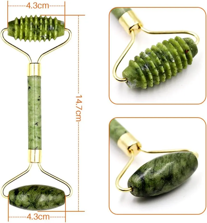Facial Massage Roller Guasha Board, ​Double Heads Jade Stone Face Eye Lift Body Skin Relaxation Slimming Beauty Neck Thin Massage-2pcsA