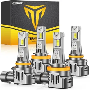 FAHREN 9005/HB3 H11/H8/H9 Fog Lights Combo – Super Bright 80,000LM 900% Brighter, 2025 Updated Light Bulbs, 1:1 Mini Size, 6500K Cool White, Quick Install, True Plug & Play, Pack of 4
