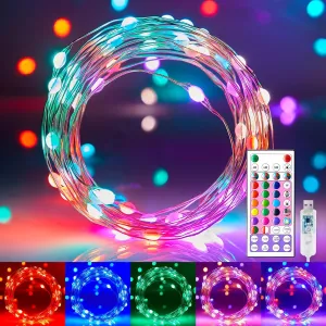 Fairy Lights- 33 FT 100 LED String Lights with Remote, 16 Colors & 6 Holiday Colors Changing Fairy Lights, Valentines String Lights with Timer, Fairy Lights for Bedroom Indoor Party Decoration