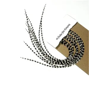 Feather Hair Extension – Long Real Natural Black and White Stripped Grizzly Feathers, All Single Feathers, Ranging From 7 to 10 Inches in Length, With a Total of 10 Feathers