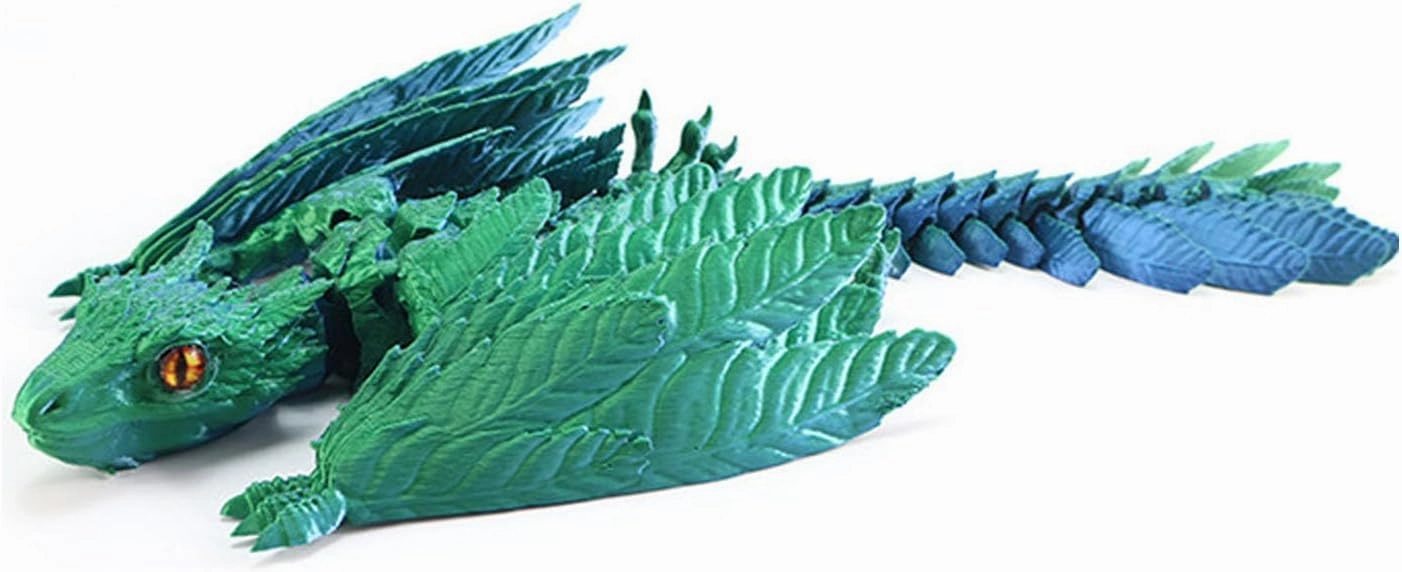 Feathered Wyvern Dragon, 3D Printed Dragon with Wings，Articulated Fidget Toy, 3D Printed Toys, Desktop Pet (Blue-Green)