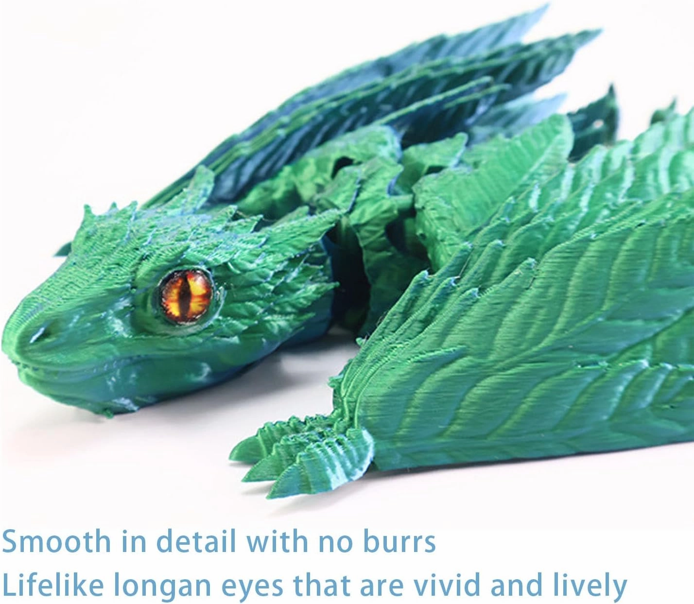 Feathered Wyvern Dragon, 3D Printed Dragon with Wings，Articulated Fidget Toy, 3D Printed Toys, Desktop Pet (Blue-Green)