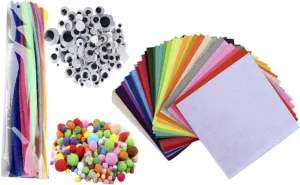 Felt Sheets Craft Kit DIY Art Supplies for Kids Toddler Toys Craft Felt Fabric 1 Set Twisted Sticks Pompoms
