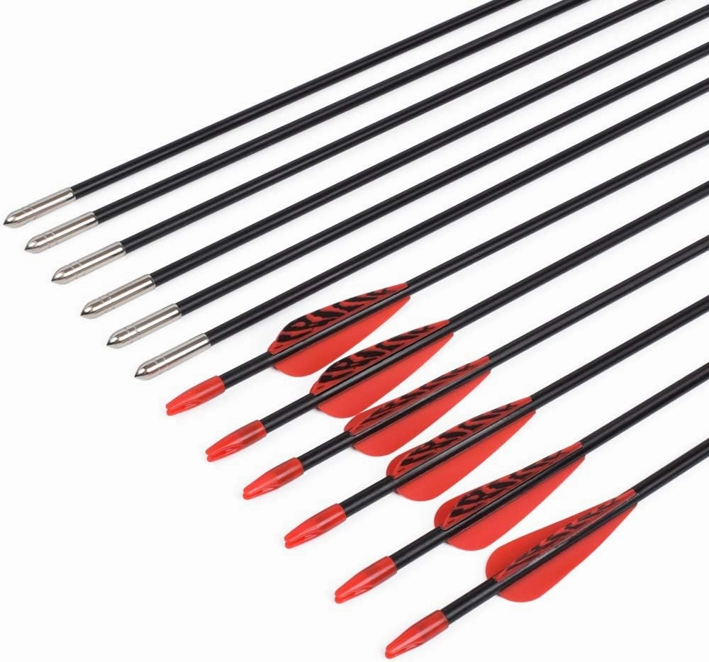 Fiberglass Arrows Archery 24 26 28 30 Inch Target Shooting Practice Safetyglass with Red Spots Vanes for Recurve Bows Suitable for Youth Children Woman Beginner 6/12 PCS