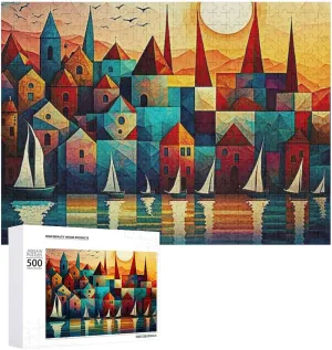Fishing Village Colorful Impossible Puzzle for Adult and Kids Hard Challenge 500 Piece Puzzles Recycled Jigsaw Puzzles for Game Home Decor