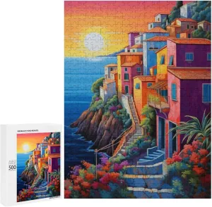 Fishing Village Jigsaw Puzzle for Adults and Kids Challenging Puzzle for Game Nights 500 Piece Puzzles Gift for Family Wedding Graduation Friends